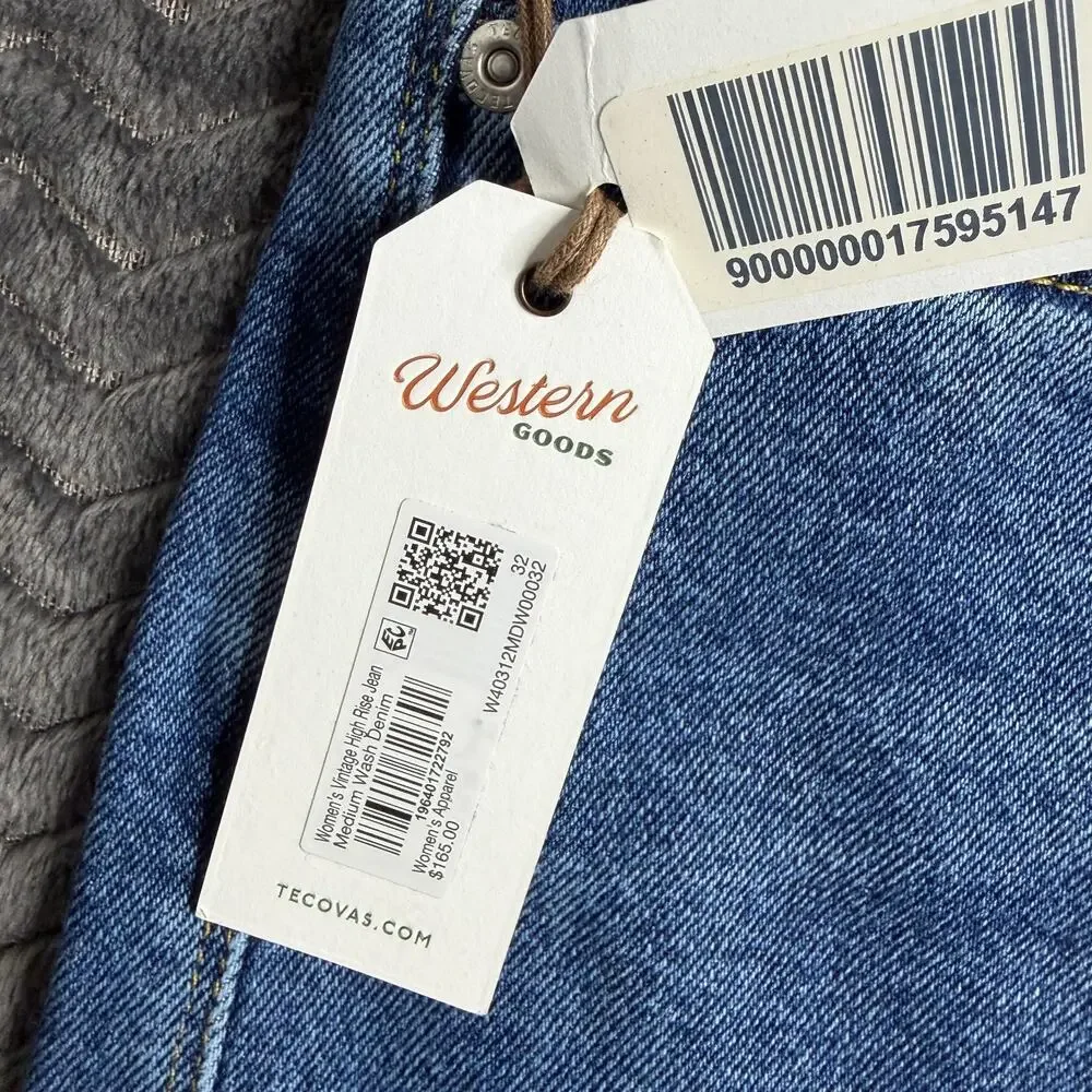 Tecovas western goods Women's Vintage High Rise Jean Medium Wash Denim 32x31 NWT